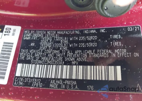 2021 Toyota Sienna Xse from USA, damaged, VIN 5TDDRKEC2MS035583